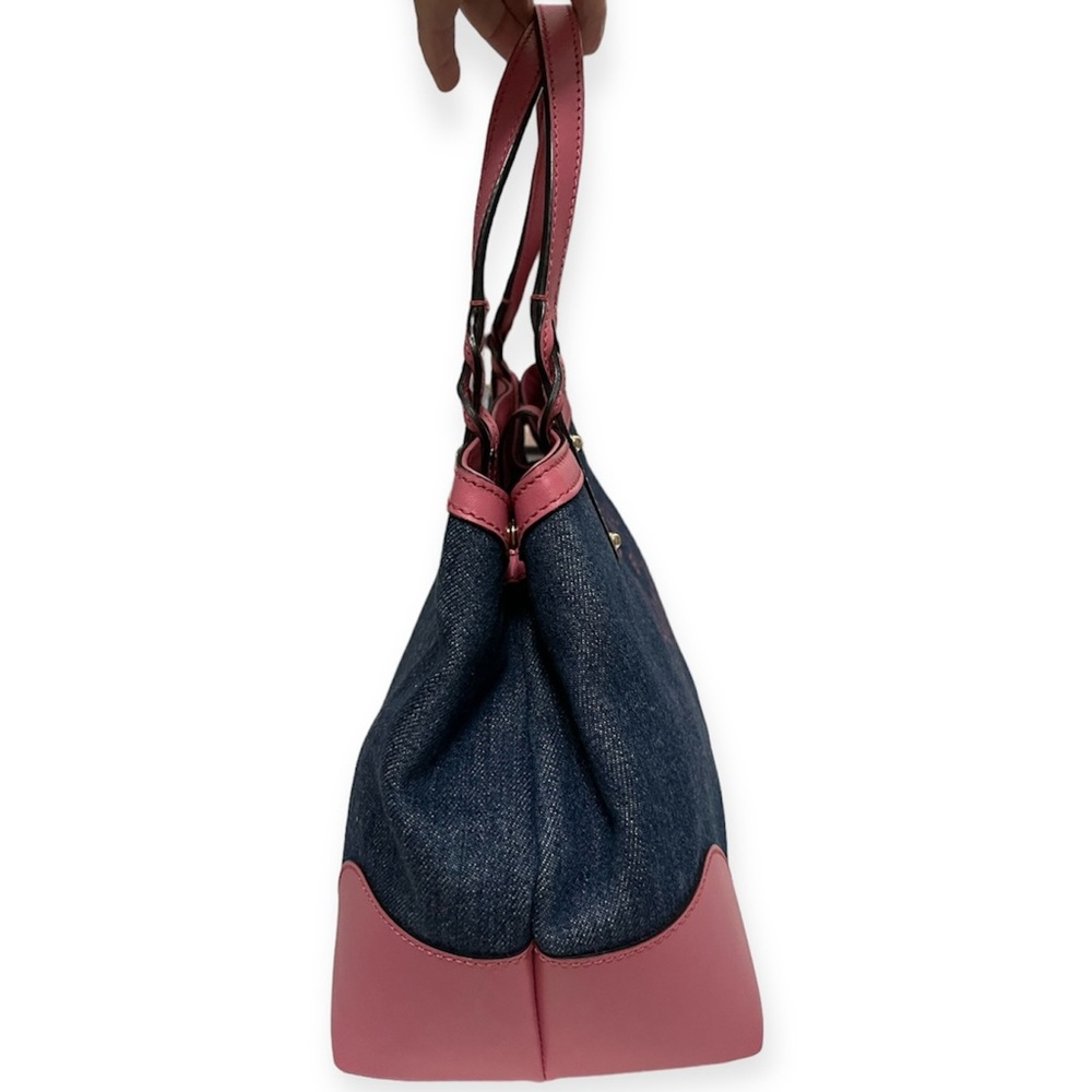 GUCCI Hawaii Tote Blue Denim Pink Leather Oversized Rare Vintage EUC - Picture 3 of 16